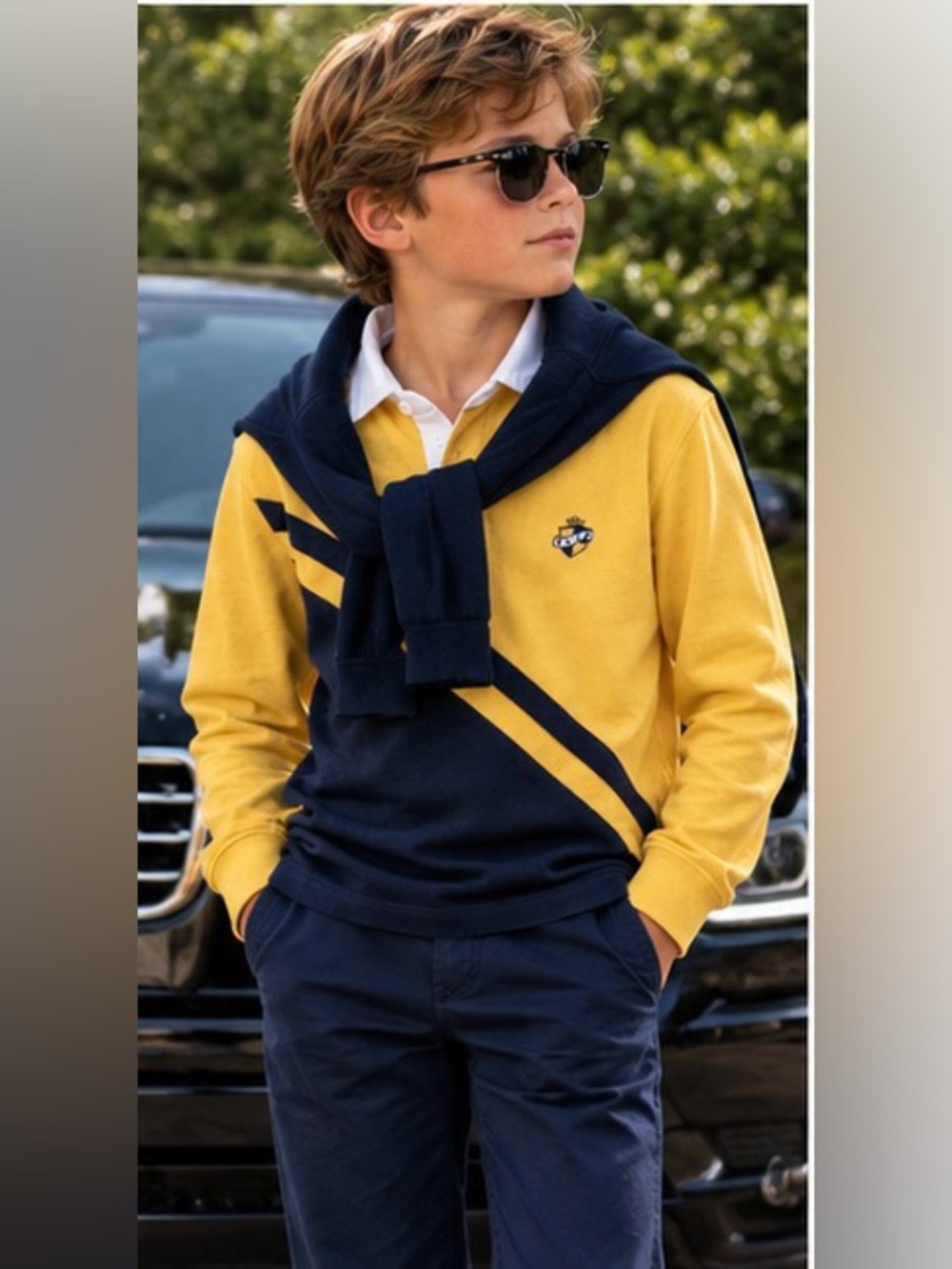 Vintage Talbots Boys yellow navy long-sleeve rugby shirt color-block design